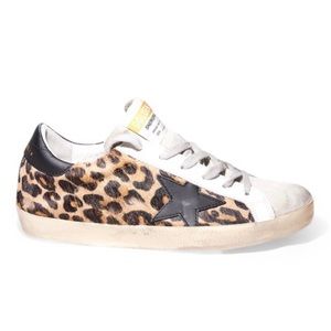 Golden Goose White Leaopard Super Star Leather Sneaker